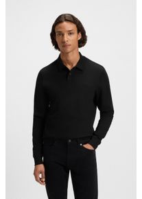 Poloshirt BOSS Orange "Pe Interlock Langarm Polo", Herren, Gr. XL, schwarz (schwarz001), Jersey, Obermaterial: 100% Baumwolle, unifarben, regular fit, B&uuml;ndchen, Shirts Poloshirt, mit Polokragen