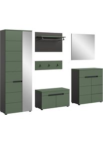 Garderoben-Set Home Affaire "Rehat, Garderobenkombination, Breite 255cm", grau (basalt grau, smoke gr&uuml;n), B:255cm H:190cm T:37cm, Holzwerkstoff, Kastenm&ouml;bel-Sets, Garderoben-Set, Garderobenkombination, Kombination, Set, Flurgarderobe, Diele