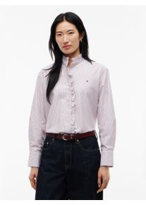 Langarmbluse Tommy Hilfiger "OXFORD RUFFLES RELAXED LS SHIRT", Damen, Gr. 46, rosa (classic ithaca stp burgundy), Web, Obermaterial: 100% Baumwolle, gestreift, relaxed fit normal, Blusen Langarmbluse, Baumwolle, relaxed fit, mit R&uuml;schen Detail