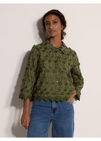 Spitzenbluse Apricot "Gek&uuml;rztes Shirt mit Blumenapplikation", Damen, Gr. XL (42), gr&uuml;n (khaki), gewebt, Obermaterial: 100% Baumwolle CO., bestickt, normal, Blusen Spitzenbluse, mit Blumenapplikation