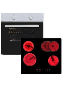 Exquisit Backofen-Set "BAKO Klassik 2 inox", Energieeffizienz: A, inox, Herdsets, Autarker Einbau-Ofen mit Ober-/Unterhitze, Sensor-Kochfeld, Backofen-Set