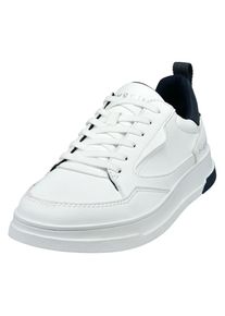Keilsneaker Bugatti, Herren, Gr. 43, blau (wei&szlig;, navy), Lederimitat, unifarben mit Farbeinsatz, Schuhe Keilsneaker, Freizeitschuh, Halbschuh, Schn&uuml;rer mit Kontrastbesatz