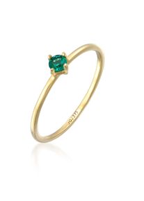 Silberring Elli Premium "Ring Synthetischer Smaragd Solit&auml;r 375er Gelbgold" Gr. 58, gold, Fingerringe, Damen, 58, Gelbgold 375, Silberring