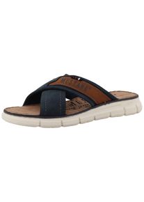 Pantolette Mustang Shoes "Emiliano", Herren, Gr. 46, blau (navy), Lederimitat, Textil, Schuhe Pantolette, Sommerschuh, Schlupfschuh mit Logoschriftzug
