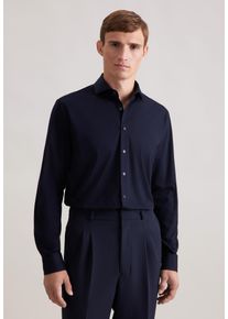 Businesshemd Seidensticker "Schwarze Rose", Herren, Gr. XL (43), normale &Auml;rmell&auml;ngen, blau (dunkelblau), 91% Baumwolle, 9% Elasthan, unifarben, regular fit, 2-Knopf-Manschette, Hemden Businesshemd, Regular 1/1 Kentkragen Uni