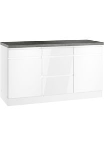 Unterschrank KOCHSTATION "KS-Virginia,neu in verbesserter Ausf&uuml;hrung", wei&szlig; (hochglanz wei&szlig;, betongrau), B:150cm H:86cm T:60cm, MDF, Schr&auml;nke, Unterschrank, Breite 150 cm, 2 T&uuml;ren, 3 Schubk&auml;sten, 2 Ausz&uuml;ge
