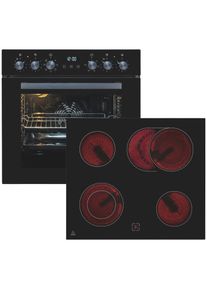 Exquisit Backofen-Set "EHE258-UBZ-020-Set schwarz", Energieeffizienz: A, schwarz, Herdsets, Vielseitiger Grill und 4-Zonen-Glaskeramikkochfeld &ndash; einfach & sicher, Backofen-Set