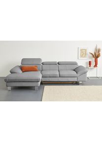 Ecksofa COTTA, grau (argent), Sofas, B/H/T: 268cm x 73cm x 169cm, Leder BEEFY, Recamiere links,mit Kopfteilverstellung,mit Bettfunktion und Bettkasten, LEDER BEEFY (ein abgedecktes Spalt-Rindsleder) im Sitz und R&uuml;cken (Korpus in Kunstleder);Luxus-Kunstleder;Kunstleder SOFTLUX;Leder Pampas (echtes Rindsleder), R&uuml;ckseite mit schwarzem Spannstoff bezogen, Ecksofa, Kopfteilverstellung, optional Bettfu