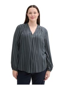 Langarmbluse Tom Tailor PLUS, Damen, Gr. 50, blau (contemporary navy check), Obermaterial: 100% Viskose, gemustert, regular fit taillenbedeckt, V-Ausschnitt, elastischer Bund, Blusen Langarmbluse, mit Muster