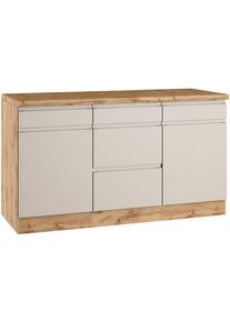 Unterschrank KOCHSTATION "KS-Virginia,neu in verbesserter Ausf&uuml;hrung", beige (matt kaschmir, wotaneiche), B:150cm H:86cm T:60cm, MDF, Schr&auml;nke, Unterschrank, Breite 150 cm, 2 T&uuml;ren, 3 Schubk&auml;sten, 2 Ausz&uuml;ge