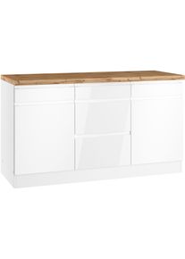 Unterschrank KOCHSTATION "KS-Virginia,neu in verbesserter Ausf&uuml;hrung", wei&szlig; (hochglanz wei&szlig;, wotaneiche), B:150cm H:86cm T:60cm, MDF, Schr&auml;nke, Unterschrank, Breite 150 cm, 2 T&uuml;ren, 3 Schubk&auml;sten, 2 Ausz&uuml;ge