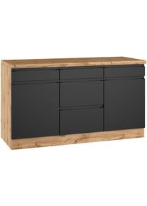 Unterschrank KOCHSTATION "KS-Virginia,neu in verbesserter Ausf&uuml;hrung", schwarz (matt schwarz, wotaneiche), B:150cm H:86cm T:60cm, MDF, Schr&auml;nke, Unterschrank, Breite 150 cm, 2 T&uuml;ren, 3 Schubk&auml;sten, 2 Ausz&uuml;ge