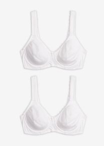 Minimizer-BH i T-shirtmodell med bygel och ekologisk bomull (2-pack) - vit - storlek 100E - bonprix