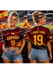 Spain Style clothing Women Football Jersey Lamine Yamal 19 Jersey Short Sleeve Jersey Cheerleaders Crop Top T-shirt Kid Tshirt