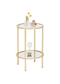 Beistelltisch, Goldfarben, Metall, Glas, rund, Rundrohr, 38x55x38 cm, Wohnzimmer, Wohnzimmertische, Beistelltische, Beistelltische Metall