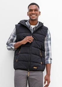 Steppweste mit Lederimitat-Details, schwarz, Gr&ouml;&szlig;e 52, 100% Baumwolle, bonprix