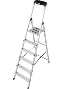 Stehleiter Krause "Safety", grau (aluminiumfarben), B:50cm H:11cm L:210cm, Aluminium, Leitern, Stehleiter, Aluminium, 1x6 Stufen, Arbeitsh&ouml;he ca. 325 cm