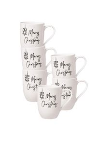 Villeroy & Boch Becher VILLEROY & BOCH "Becher mit Henkel 'Merry Christmas' Statement 290 ml 6er Set wei&szlig;", wei&szlig;, Porzellan, Trinkgef&auml;&szlig;e, Becher