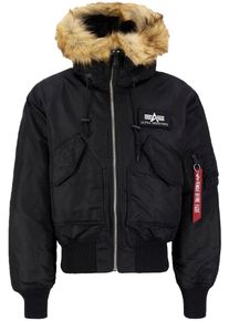 Bomberjacke Alpha Industries "45P Hooded Custom", Herren, Gr. XL, schwarz (schwarz, reflective), Web, Obermaterial: 100% Nylon, unifarben, regular fit normal, ohne Ausschnitt, Rippb&uuml;ndchen, Jacken Bomberjacke
