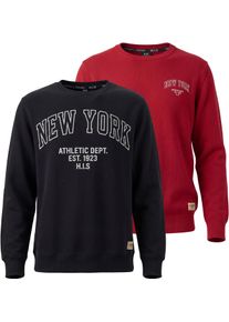 H.I.S. Sweatshirt H.I.S "2er Packung Sweatshirts mit Logoprint", Jungen, Gr. 176/182, rot, schwar, angeraute Sweatware, Obermaterial: 60% Baumwolle, 40% Polyester, bedruckt, Basic, Rundhals, Sweatshirts Sweatshirt, mit Rundhalsausschnitt, Langarm, f&uuml;r Jungen, im 2er-Pack