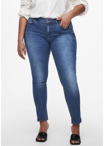 Skinny-fit-Jeans Only CARMAKOMA "CARKARLA REG SK ANKLE ZIP JNS", Damen, Gr. 42, L&auml;nge 32, blau (mid, blau, bleached), Denim/Jeans, Obermaterial: 53% Viskose, 29% Baumwolle, 17% Polyester, 1% Elasthan, Abriebeffekte, skinny fit kn&ouml;chellang, Jeans Skinny-fit-Jeans, mit Rei&szlig;verschluss am Beinabschluss