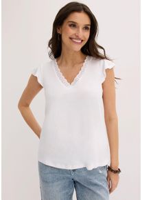 T-Shirt bonprix "Shirt aus Viskose-Mix", Damen, Gr. 48/50 (XL), wei&szlig;, Obermaterial: 95% Viskose, 5% Elasthan, bequem, Shirts T-Shirt, bequeme Passform, Kurzarm-Design, f&uuml;r vielseitige Anl&auml;sse