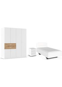 Schlafzimmer-Set Rauch "Komplettzimmer Komplettschlafzimmer Schlafzimmer-Set (3-St.) MAIKA", wei&szlig; (alpinwei&szlig;, eiche artisan, lederoptik wei&szlig;), Schrank Breite 181cm, H&ouml;he 197 + ohne Matratze, B/H: 100cm x 200cm, Schrank Breite 181cm, H&ouml;he 197, Holzwerkstoff, Schlafzimmerm&ouml;bel-Sets, Schlafzimmer-Set, Schrank 3 Breiten, 2 H&ouml;hen, Bett 100 cm, Nachttisch MADE IN GERMANY