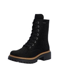 Schn&uuml;rboots Rieker, Damen, Gr. 43, schwarz, Textil, Schuhe Schn&uuml;rboots, Schn&uuml;rstiefelette, Blockabsatz, mit Glitzersteinchen verziert