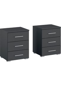Nachtkommode Rauch "Base", grau (graumetallic), B:40cm H:52cm T:40cm, Holzwerkstoff, Sideboards, Nachtkommode, 2er-Set, optional in moderner Hochglanz-Front