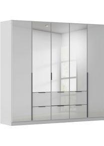 Dreht&uuml;renschrank OTTO HOME "Kleiderschrank Kleiderschr&auml;nke Schrank Garderobe AGORDO mit Glasfront", grau (seidengrau, glas seidengrau), B:226cm H:210cm T:54cm, Holzwerkstoff, Schr&auml;nke, Dreht&uuml;renschrank, mit Au&szlig;enschubk&auml;sten, in 7 Breiten und 2 H&ouml;hen MADE IN GERMANY