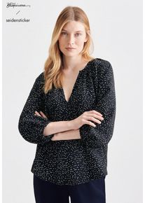 Shirtbluse Seidensticker "Schwarze Rose", Damen, Gr. XXL (44), blau, 100% Viskose, gemustert, regular fit, Rundhals, Blusen Shirtbluse, 3/4-Arm Rundhals Druck