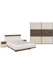 Schlafzimmer-Set Rauch "Komplettschlafzimmer Schlafzimmer Schlafzimmerm&ouml;bel SAJO", beige (champagner, atlantic oak dunkel), Ohne Spiegel + ohne Matratze, B/H: 160cm x 200cm, Ohne Spiegel, Holzwerkstoff, Schlafzimmerm&ouml;bel-Sets, Schlafzimmer-Set, optional mit Spiegel am Kleiderschrank MADE IN GERMANY