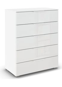 Schubkastenkommode Rauch "Highboard Sideboard Kommode MONTCLAR Frontauswahl Dekor/Hochglanz/Glas", alpinwei&szlig;, glas kristallwei&szlig;, griffe wei&szlig;, B:80cm H:100cm T:42cm, Holzwerkstoff, Sideboards, Schubkastenkommode, mit 5 ger&auml;umigen Schubladen, viele Griffvarianten MADE IN GERMANY