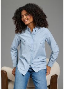 Hemdbluse Laura Scott, Damen, Gr. 44, hellblau, Web, Obermaterial: 50% Baumwolle, 50% Polyester, bedruckt, figurumspielend h&uuml;ftbedeckend, 1-Knopf-Manschette, Blusen Hemdbluse, Langarm, mit 1-Knopf-Manschette, bedruckte Optik