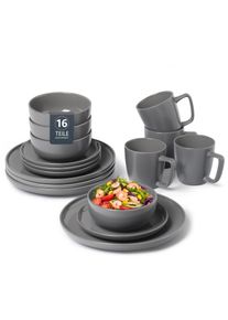 Geschirr-Set OTTO HOME "Tommik, au&szlig;en matt, innen gl&auml;nzend", grau (dary grau), 16 Stk., Steinzeug, Geschirr-Sets, Geschirr-Set, sp&uuml;lmaschinenfest und mikrowellengeeignet