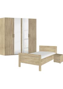Schlafzimmer-Set Rauch "Komplettschlafzimmer Schlafzimmer EVELYN", braun (eiche sonoma), Bett 120x200cm + ohne Matratze, B/H: 120cm x 200cm, Bett 120x200cm, Holzwerkstoff, Schlafzimmerm&ouml;bel-Sets, Schlafzimmer-Set, Schrank und Bett in 2 Breiten, Nachttisch 2 Schubladen MADE IN GERMANY