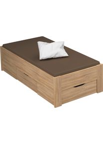 Stauraumbett Rauch "Aditio", braun (struktureichefarben hell), B:96cm H:50cm L:208cm, Betten, Stauraumbett, ohne Kopfteil, inklusive Schubk&auml;sten