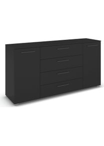 Kombikommode Rauch "Sideboard Schubkommode Kommode MONTCLAR Front Dekor/Hochglanz/Glas", schwarz, griffe graphit, B:160cm H:81cm T:42cm, Holzwerkstoff, Sideboards, Kombikommode, 2-t&uuml;rig, 4 ger&auml;umige Schubladen, viele Griffvarianten MADE IN GERMANY