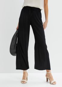 Schlupfhose bonprix, Damen, Gr. 44, K-Gr, schwarz (schwarz (kurzgr&ouml;&szlig;e)), Obermaterial: 100% Viskose, loose fit, Hosen Schlupfhose, aus Viskose, mit Bindeband, lockere Passform, mit Crinkle-Struktur