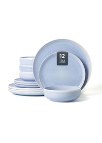 Geschirr-Set OTTO HOME "Flett, mit Reaktivglasur", blau, 12, Porzellan, Geschirr-Sets, Geschirr-Set, Teller Set, sp&uuml;lmaschinenfest und mikrowellengeeignet
