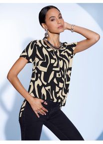 CR&Eacute;ATION L Kurzarmbluse CREATION L, Damen, Gr. 36, sand, schwarz, gemustert, 100% Viskose, gemustert, unifarben, Rundhals, Blusen Kurzarmbluse