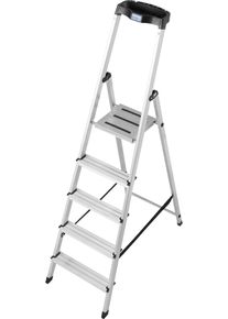 Stehleiter Krause "Safety", grau (aluminiumfarben), B:47cm H:11cm L:180cm, Aluminium, Leitern, Stehleiter, Aluminium, 1x5 Stufen, Arbeitsh&ouml;he ca. 305 cm