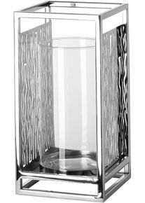 Windlicht Fink "Kerzenhalter NICOSA", silber (silberfarben), B:16cm H:31cm T:16cm, Edelstahl, Glas, Kerzenhalter, Windlicht, aus Edelstahl und Glas, mit ausgestanzten Cut-Outs