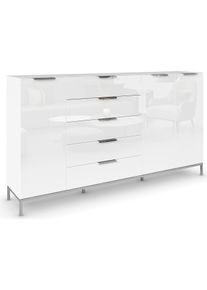 Kombikommode Rauch "Kommode T&uuml;rkommode Sideboard Kombikommode FLIPP mit Glasfront", wei&szlig; (alpinwei&szlig;, glas kristallwei&szlig;), B:200cm H:110cm T:42cm, Holzwerkstoff, Sideboards, Kombikommode, 3-t&uuml;rig, 5 Schubladen, Soft-Close-Funktion, Oberboden und Front Glas