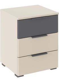 Nachtkommode Rauch "Nachttisch-Set Nachtkonsole Beistelltisch Kommode Sideboard SAJO", beige (champagner, graumetallic), B:40cm H:52cm T:40cm, Holzwerkstoff, Sideboards, Nachtkommode, mit 3 Schubladen, obere Schublade farblich abgesetzt MADE IN GERMANY