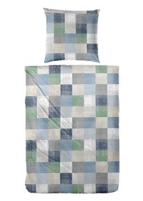 Bettw&auml;sche Primera "Biber-Bettw&auml;sche Pixelgrid", blau, B/L: 135cm x 200cm, 1 Stk., 1 Stk., Biber, B/L: 80cm x 80cm, 2 Stk., Biber, Obermaterial: 100% Baumwolle, Bettw&auml;sche, Bettw&auml;sche, mit klassischer Karo-Optik