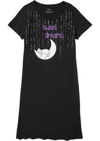 bonprix Femei Cămașă de noapte scurtă din bumbac organic 100%, negru, 36/38