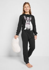 bonprix Pijama tip salopetă din bumbac organic 100%, negru, 152/158
