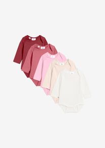 bonprix Body cu m&acirc;neci lungi din bumbac organic 100% (set/5 buc.), roşu, 80/86