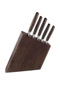 Homeware Profession. Messerblock, Eschefarben, Edelstahlfarben, Holz, Metall, 6-teilig, Esche, massiv, Lfgb, wasserabweisendes Pakkaholz, Kochgeschirr, K&uuml;chenmesser, Messerbl&ouml;cke